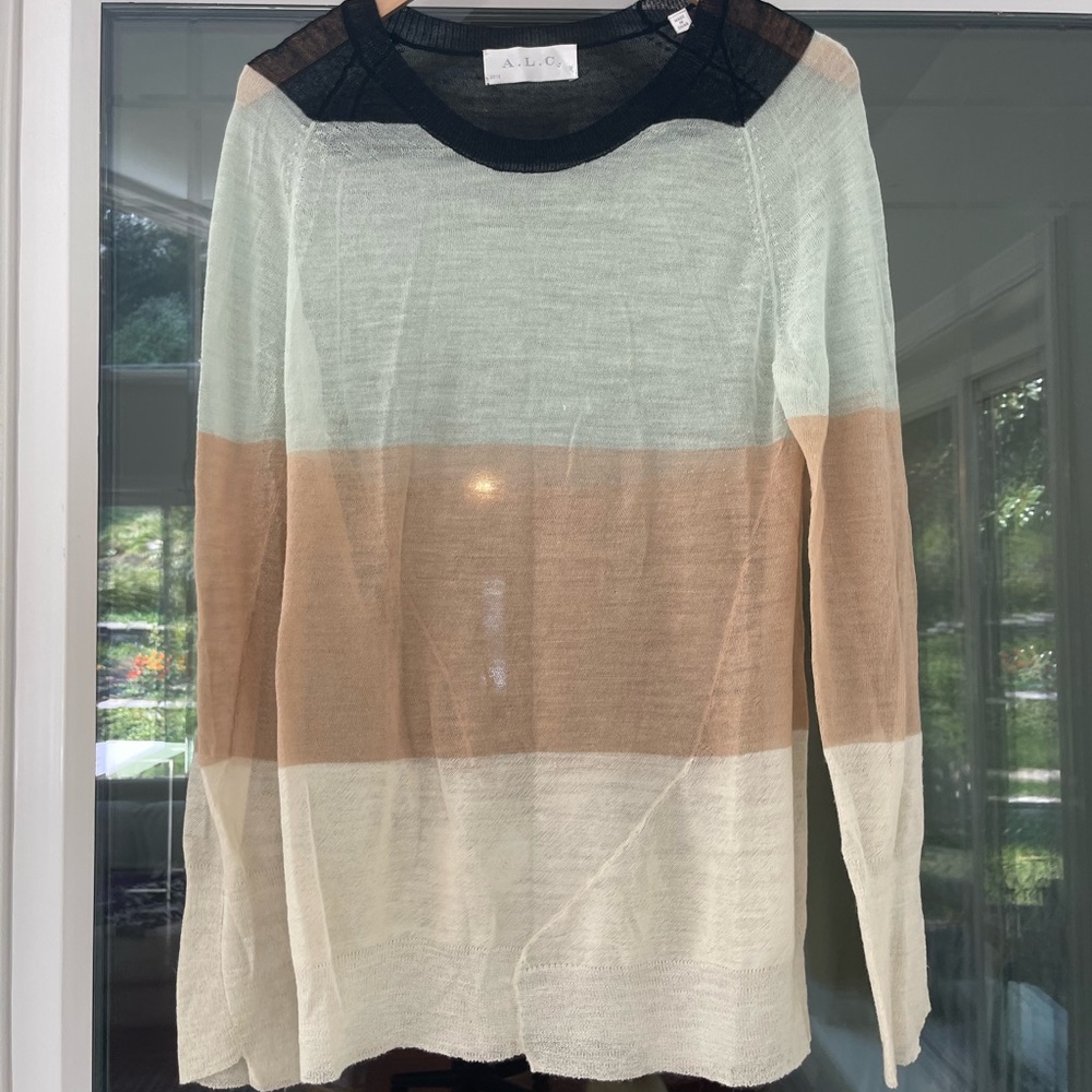 A.L.C Sheer Striped Crewneck Sweater Size M